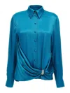 Alberta Ferretti Draped Collared Shirt With Cuff Detail In Azul