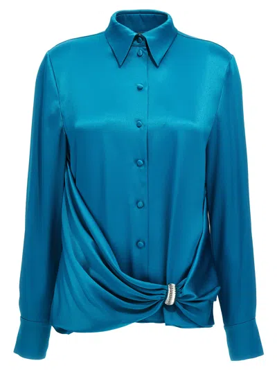 Alberta Ferretti Draped Collared Shirt With Cuff Detail In Blue