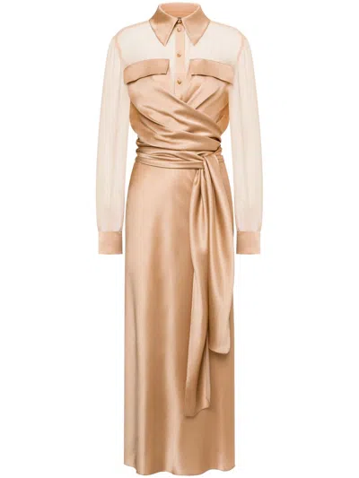 Alberta Ferretti Draped Shirt Dress In Neutrals