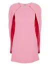 Alberta Ferretti Pink Crew Neck Dress With Cap Sleeves And Draped Shoulders In Fabric Woman In Pink