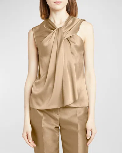 Alberta Ferretti Draped Sleeveless Satin Blouse In Beige