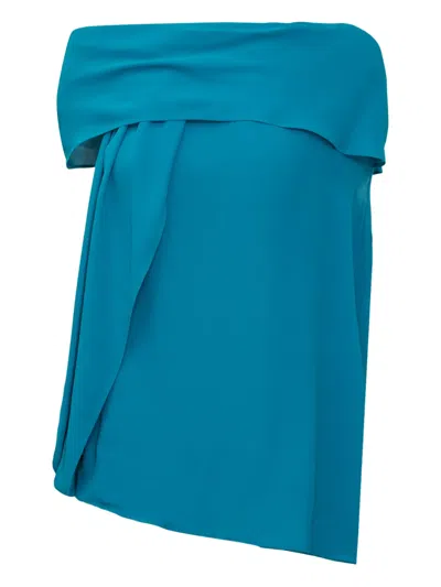 Alberta Ferretti Draped Strapless Blouse In Blue