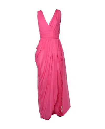 Alberta Ferretti Draped Tulle Silk Gown In Pink