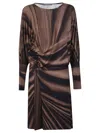 Alberta Ferretti Draped Viscose Mini Dress With Cinched Waist In Brown