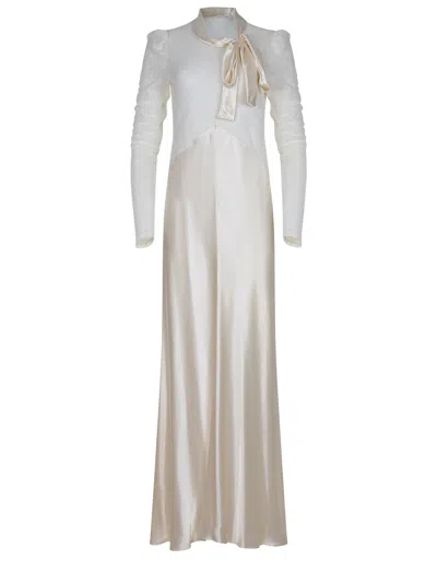 Alberta Ferretti Long-sleeved Lace Detailed Dress In Neutral