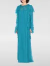Alberta Ferretti Pleated Ruffled Evening Dress In Blue