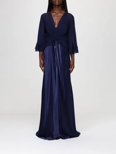 Alberta Ferretti Long Semi-transparent Blue Dress In Viscose