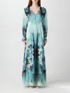 Alberta Ferretti Floral Printed Pleated Midi Dress In Gnawed Blue