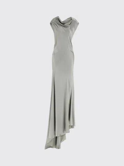Alberta Ferretti Draped Satin Dress Asymmetric Neckline In Gray