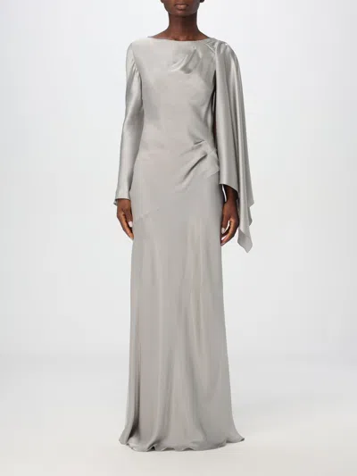Alberta Ferretti Long Sleeves Maxi Satin Dress In Grey