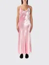 Alberta Ferretti Soft Cowl Neck Long Velvet Gown In Pink