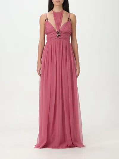 Alberta Ferretti Pleated Ring-detail Dress In Pink