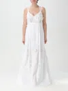 Alberta Ferretti White Sangallo Dress With Crossover Straps In White
