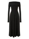 Alberta Ferretti Slightly Stretch Cady Midi Dress With Off-the-shoulder Neckline In Black