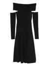 Alberta Ferretti Slightly Stretch Cady Midi Dress With Off-the-shoulder Neckline In Black