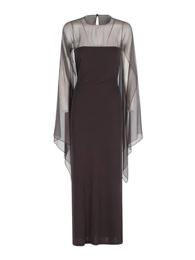 Alberta Ferretti Overlay Maxi Dress In Brown