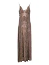Alberta Ferretti Cotton Blend Lace Long Dress In Gray