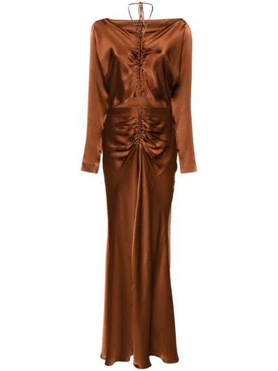 Alberta Ferretti Cut-out Satin Midi Dress In Brown
