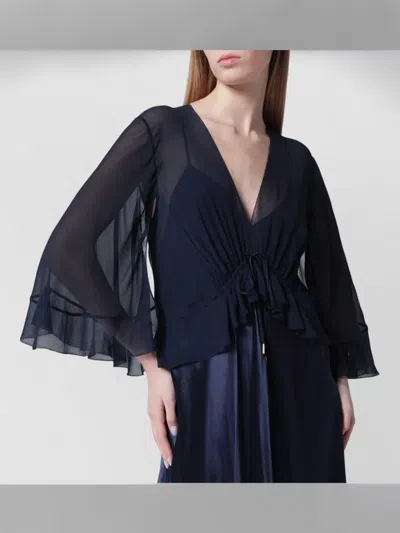 Alberta Ferretti Dress Drawstring Waist Flared Sleeves Ruffles In Blue