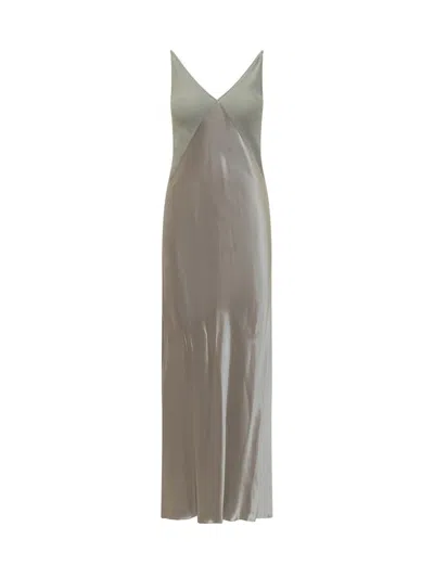Alberta Ferretti Shiny Satin Long Dress In Gray