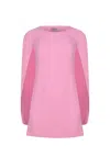Alberta Ferretti Pink Crew Neck Dress With Cap Sleeves And Draped Shoulders In Fabric Woman In Pink