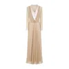 Alberta Ferretti Sheer Long Dress With V-neckline And Sleeves In Sand
