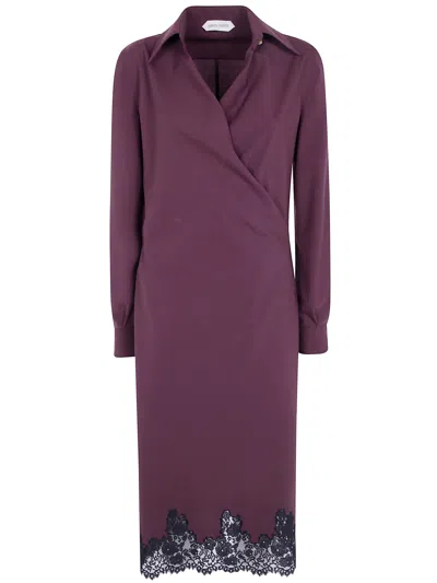 Alberta Ferretti Tropical Wool Wrap Midi Dress Tailored In Brown