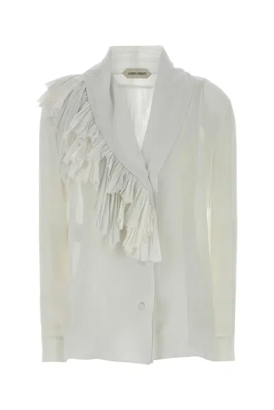 Alberta Ferretti Ruffle-trimmed Silk Dress In White