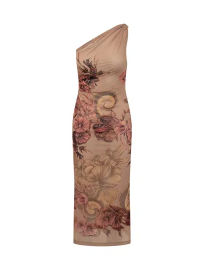 Alberta Ferretti Single-shoulder Dress With Tattoo Print In Pink