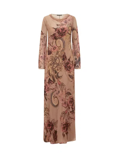 Alberta Ferretti Dress With Flower Print In Brown