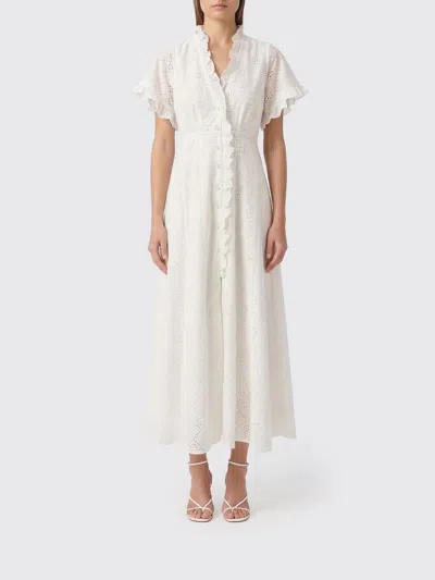 Alberta Ferretti White V-neck Ruffle Maxi Dress