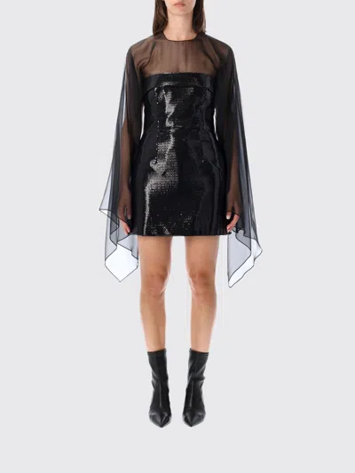 Alberta Ferretti Couture-inspired Sequin Mini Dress With Sheer Chiffon Cape In Black