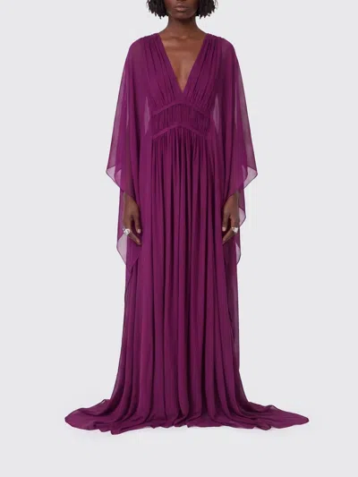Alberta Ferretti Creponne Dress With Applied Cape In Purple