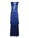 Alberta Ferretti Layered Leaf Appliqué Sheer Panel Long Dress