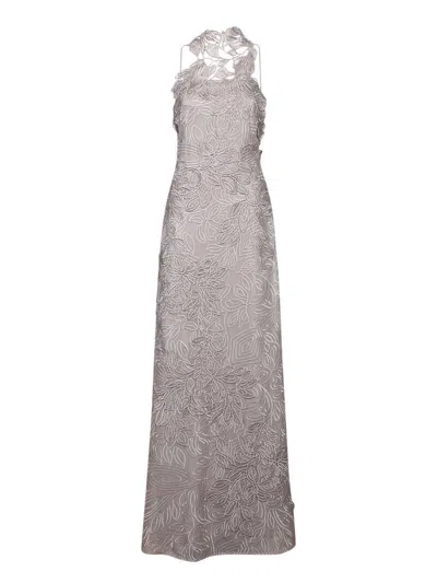 Alberta Ferretti Lace Floral Embroidery Halter Neck Dress In Pink