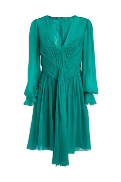 Alberta Ferretti Short Dress In Organic Silk Chiffon In Green