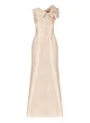 Alberta Ferretti Twisted Shoulder Mikado Mermaid Gown In Beige