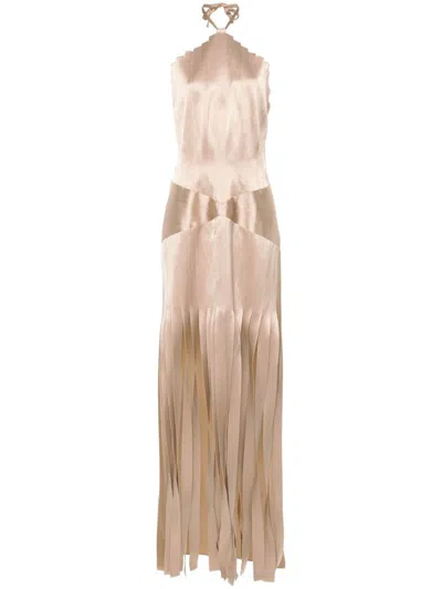 Alberta Ferretti Long Dress With Open Back In Viscose In Beige