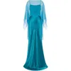 Alberta Ferretti Blue Long Dress With Layered Design And Upper Cape In Silk Blend Woman In Blue
