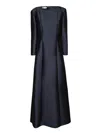 Alberta Ferretti Long-sleeved Mikado Evening Dress In Blue