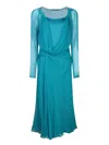 Alberta Ferretti Draped Long-sleeved Midi Dress In Blue