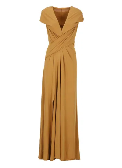 Alberta Ferretti Draped-detailing Maxi Dress In Gold