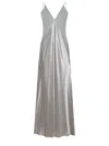 Alberta Ferretti Flowing Evening Dress With Deep V-back And Spaghetti Straps In Gray