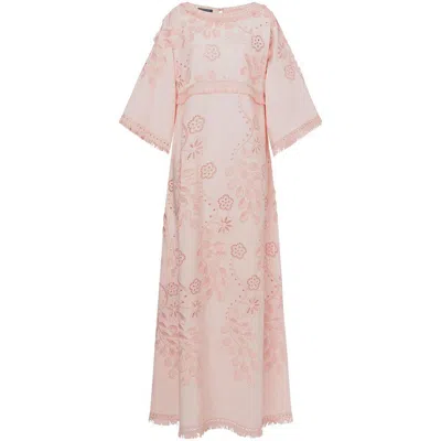 Alberta Ferretti Floral-embroidered Gown In Pink