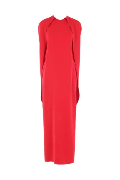 Alberta Ferretti Women Red Long Dress With Hooded Sleeves And Cut Out On The Back In Fabric Woman