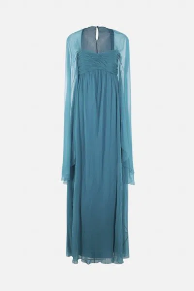 Alberta Ferretti Cape-design Chiffon Gown In Blue