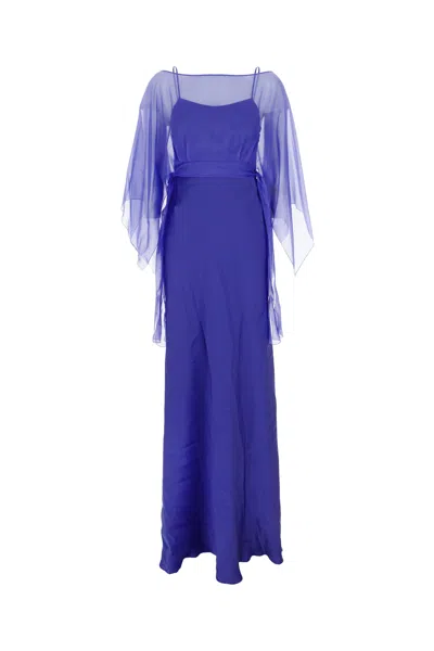 Alberta Ferretti Long Dress In Acetate Blend In Blue