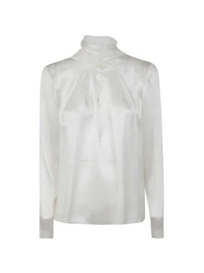 Alberta Ferretti Elegant Fluid Blouse With Romantic Bow Tie Neck In White