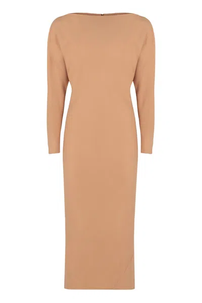Alberta Ferretti Elegant Long Dress In Soft Fabric In Orange