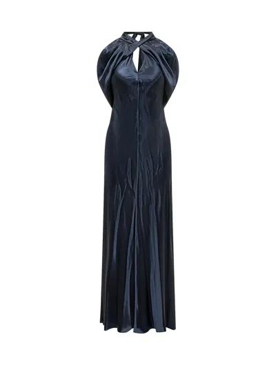 Alberta Ferretti Elegant Long Suit With Draped Design In Blue